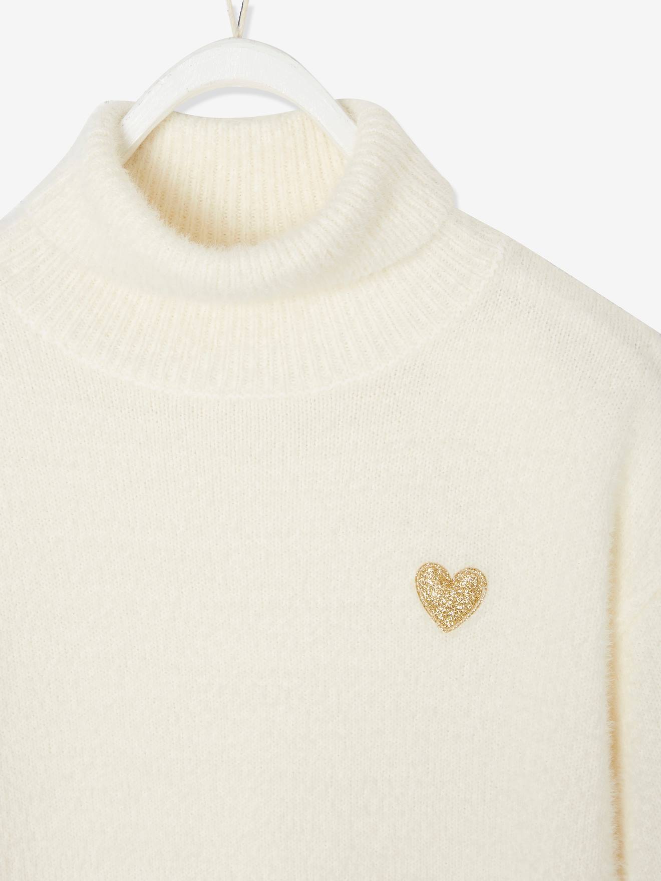 Pull col roulé en maille douillette fille ivoire