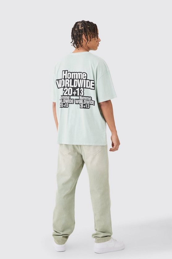 Oversize T-Shirt mit Homme Worldwide Print