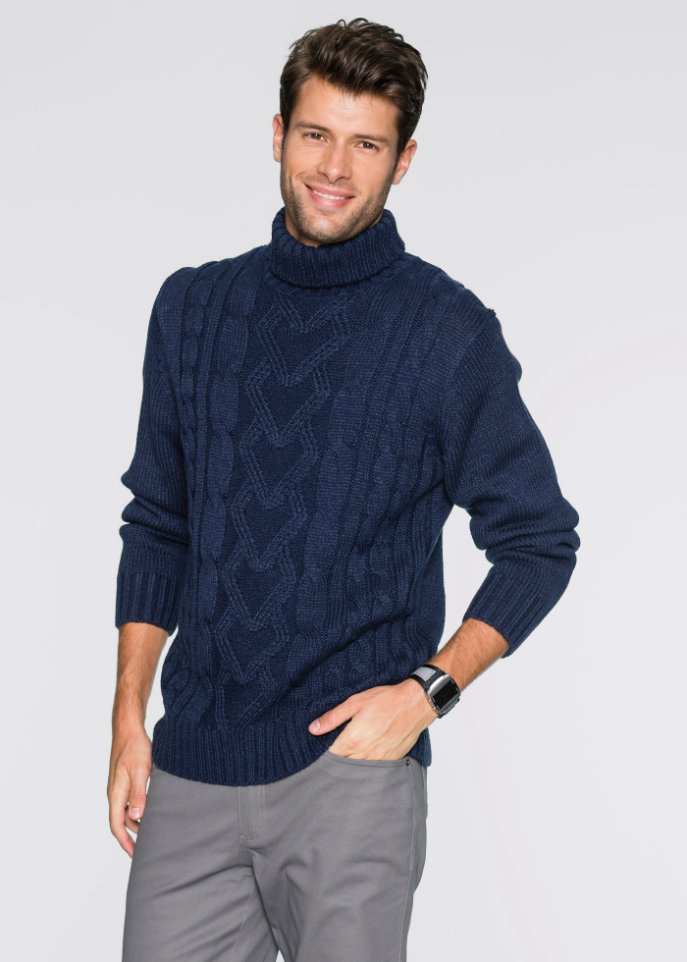 Rollkragenpullover mit Zopfmuster