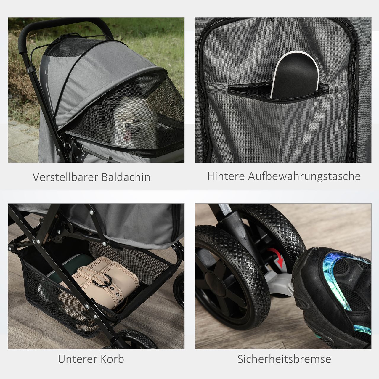 PawHut Hundebuggy Hundewagen für kleine Hunde Katzen Pet Stroller Oxford Grau