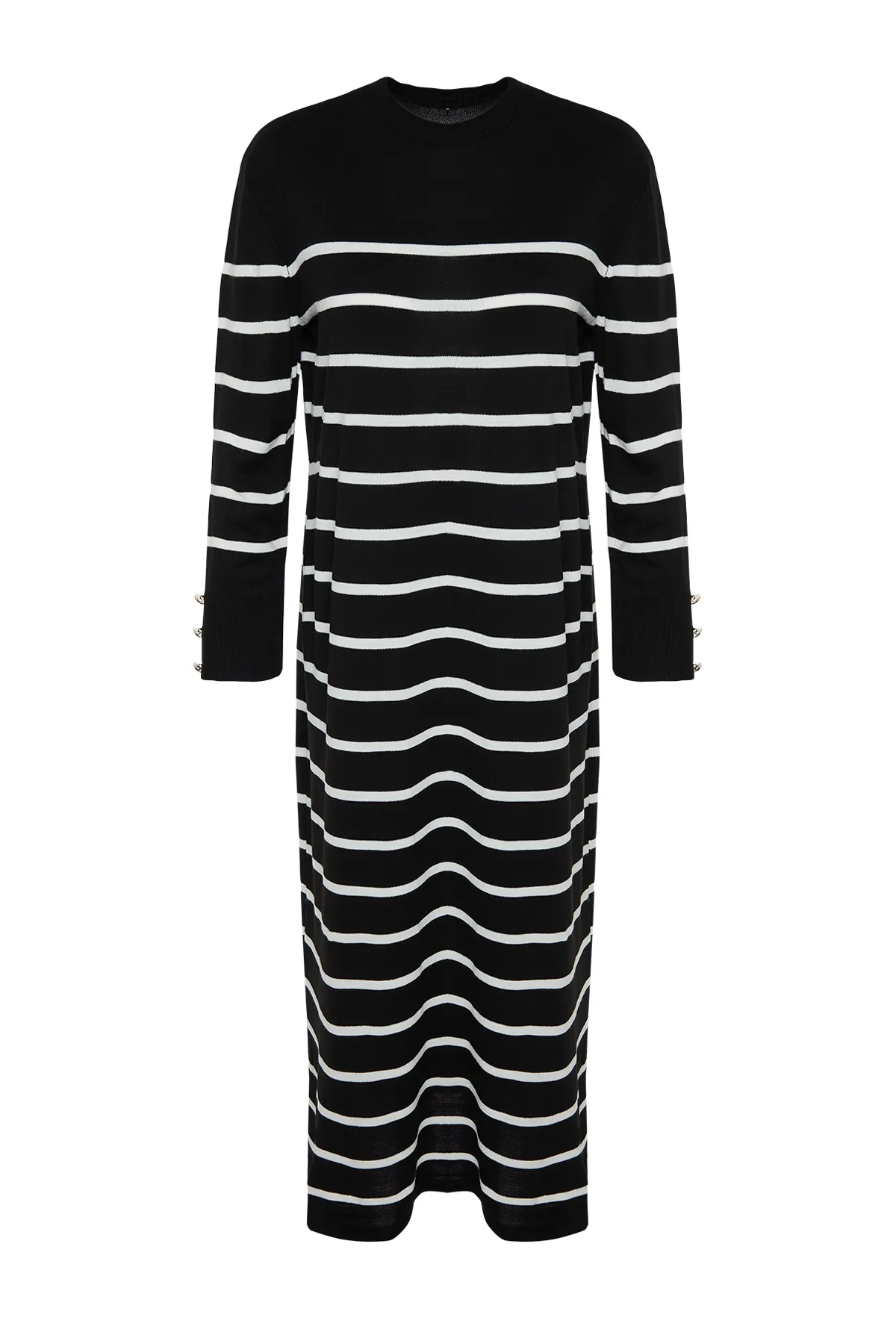 Trendyol Modest  Schwarzes Strickkleid mit Streifen und Knopfleiste TCTAW24EB00002