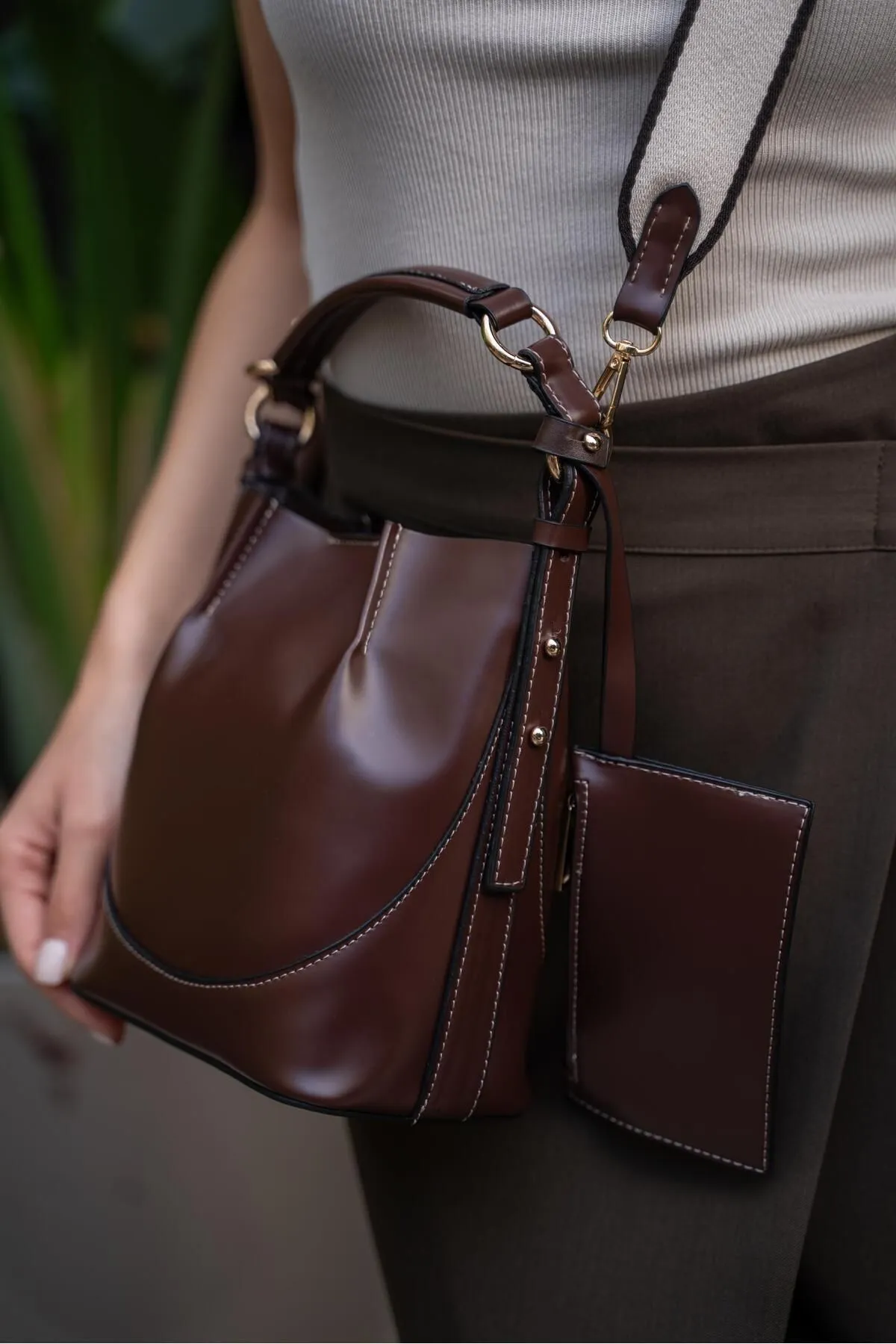 Madamra  Braune, oben genähte Geldbörsen-Beuteltasche für Damen