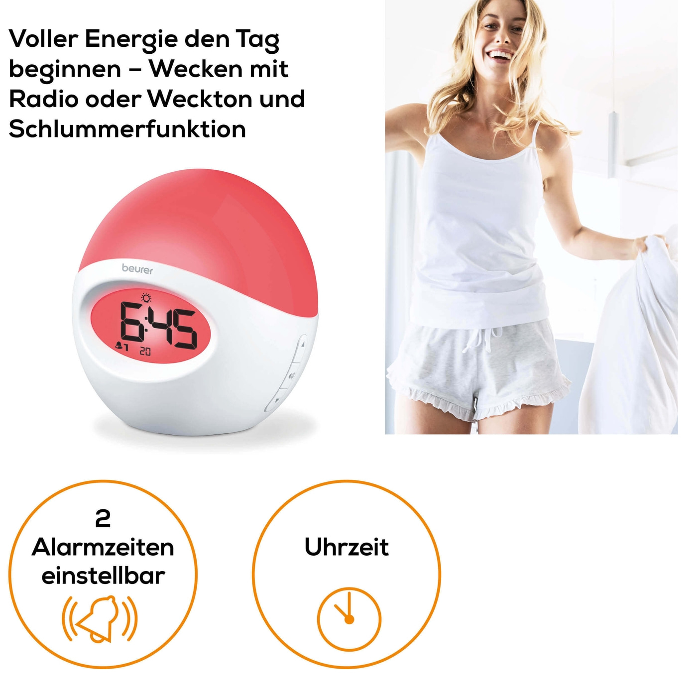 Beurer Lichtwecker WL 32-Lichtwecker für das Aufwachen mit heller werdendem Licht & finalem Weckton