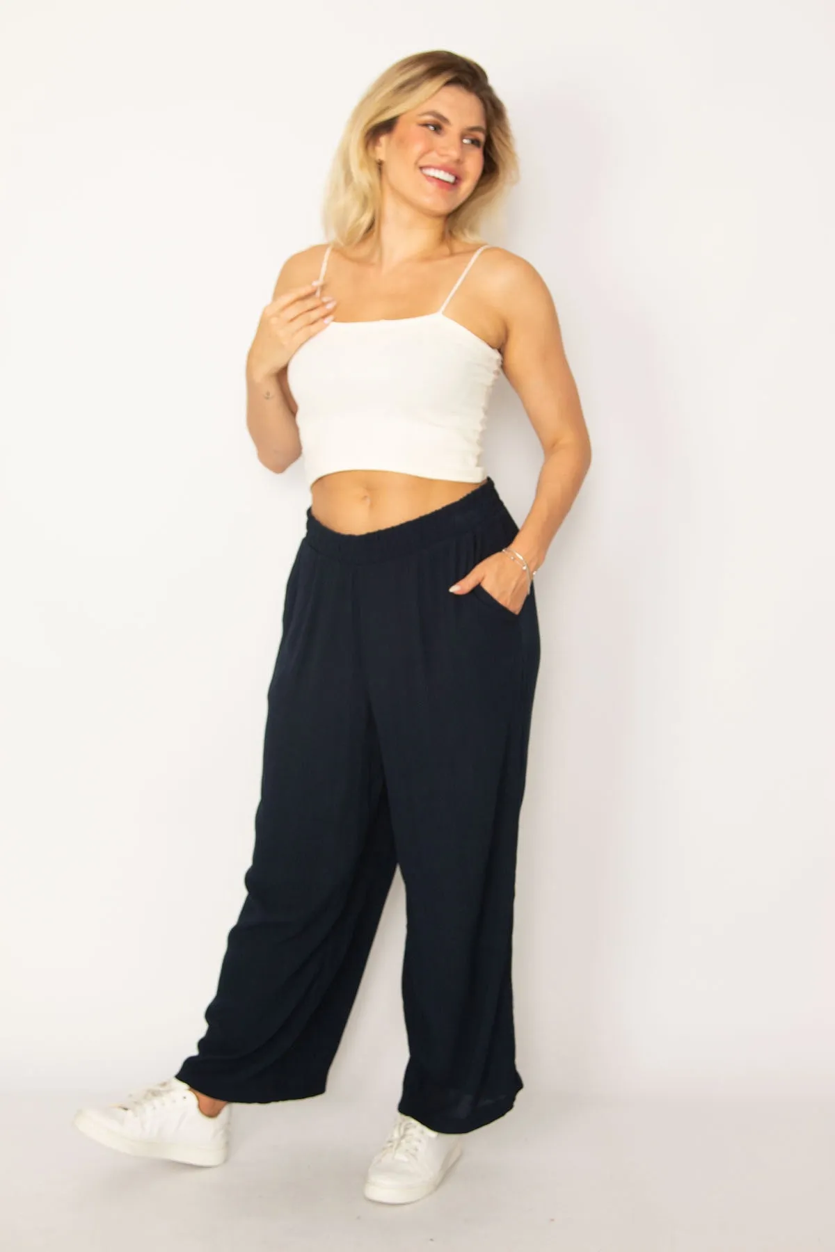 Şans  Damen-Hose aus gedrehtem, gewebtem Viskose-Gewebe, große Größe, mit elastischem Bund und Seitentaschen 65n34290