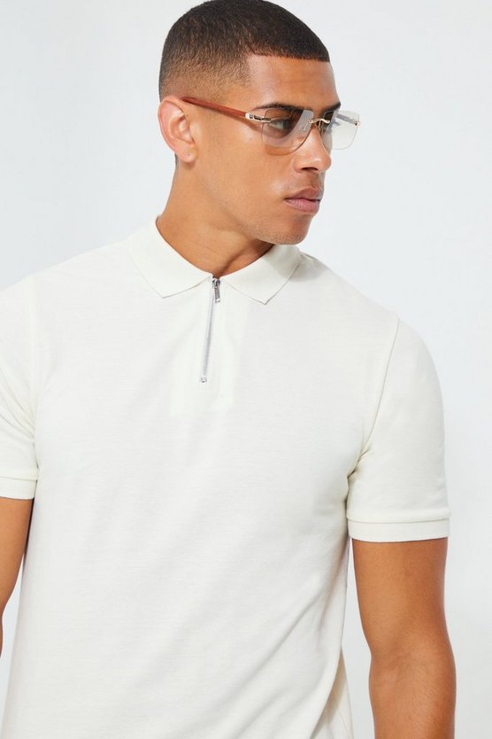 Slim-Fit Pique Poloshirt aus Reel Baumwolle mit Reißverschluss