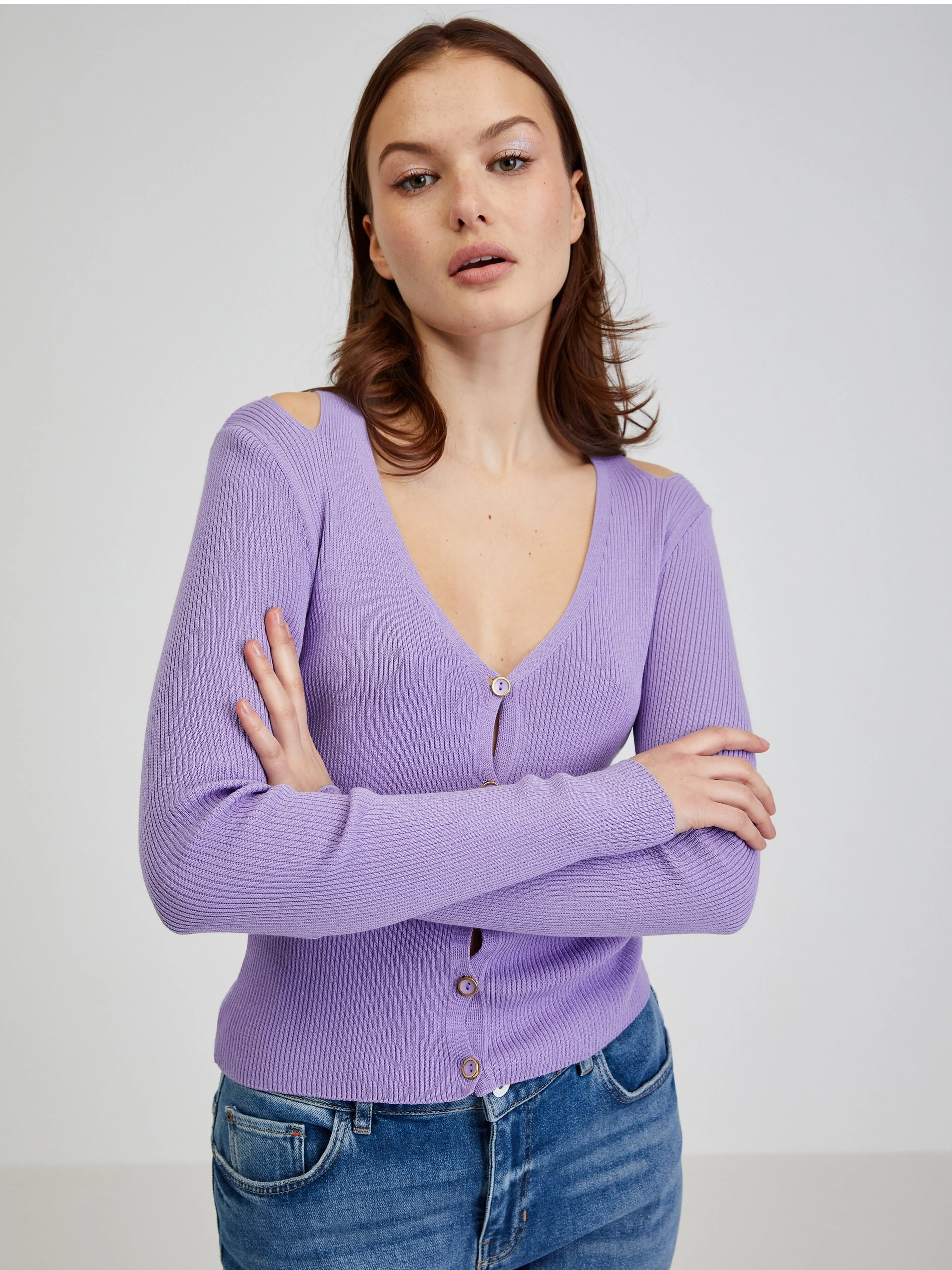 Lila Damen Cardigan mit Ausschnitten ORSAY
