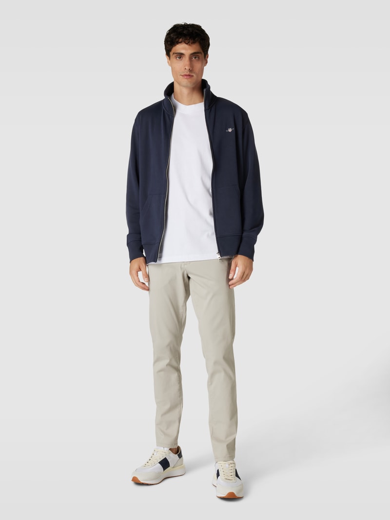 Regular Fit Sweatjacke mit Label-Stitching in marineblau