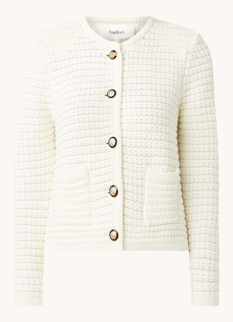 Cardigan Gaspard tricotat gros, croială scurtă și umeri cu burete, disponibil la ba&sh.