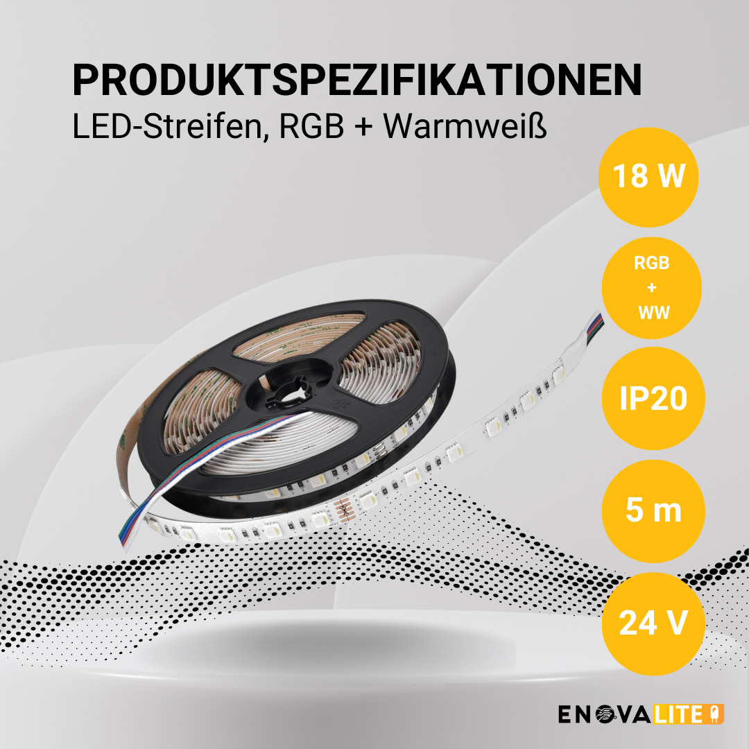 ENOVALITE LED-Streifen, RGB und warmweißes Licht, 24 V
