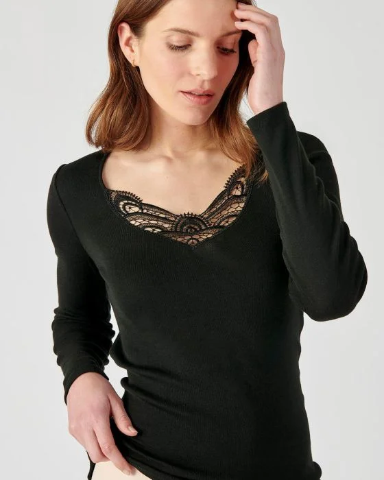 Tee-shirt manches longues, guipure Thermolactyl