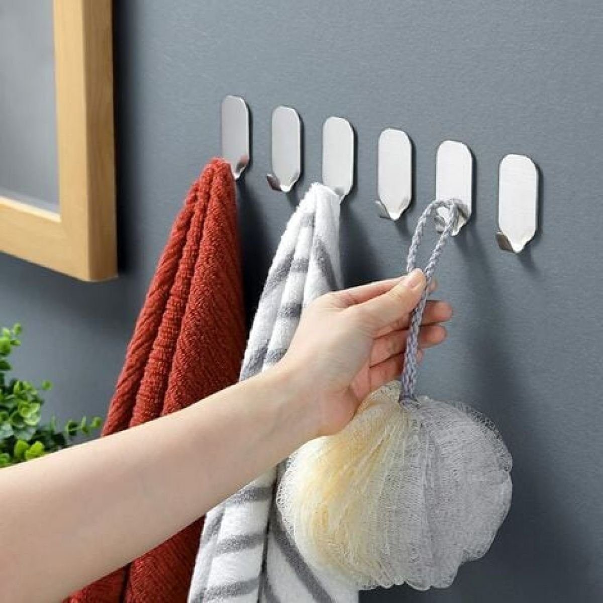 LENBEST Wandhaken Wandhaken Haken selbstklebend Edelstahl,ohne Bohren für Bad, (6-St)