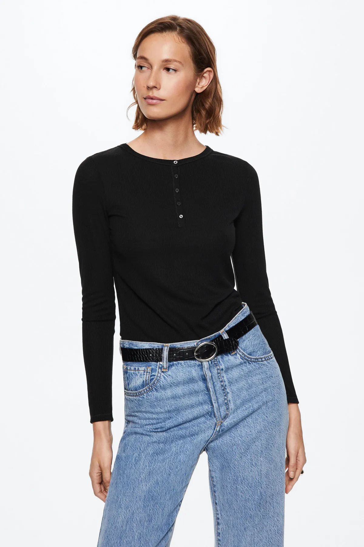 MANGO  Schwarzes Damen-T-Shirt 37037747