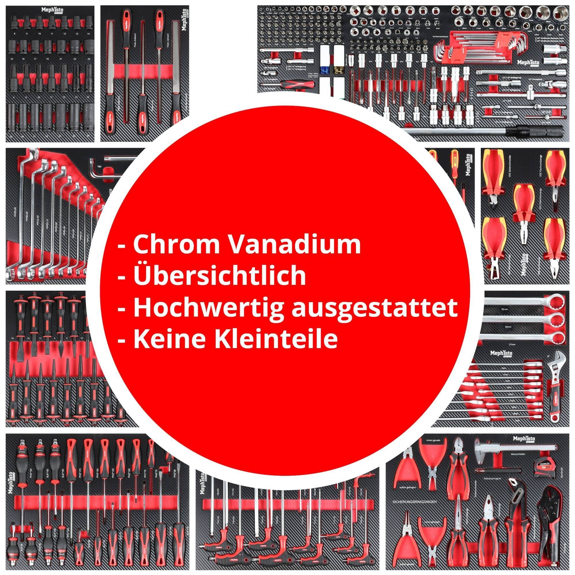 Mephisto-Tools Werkstattwagen, (umfangreich bestückt), 12 abschließbare Schubladen, Werkzeug ist aus hochwertigem CRV