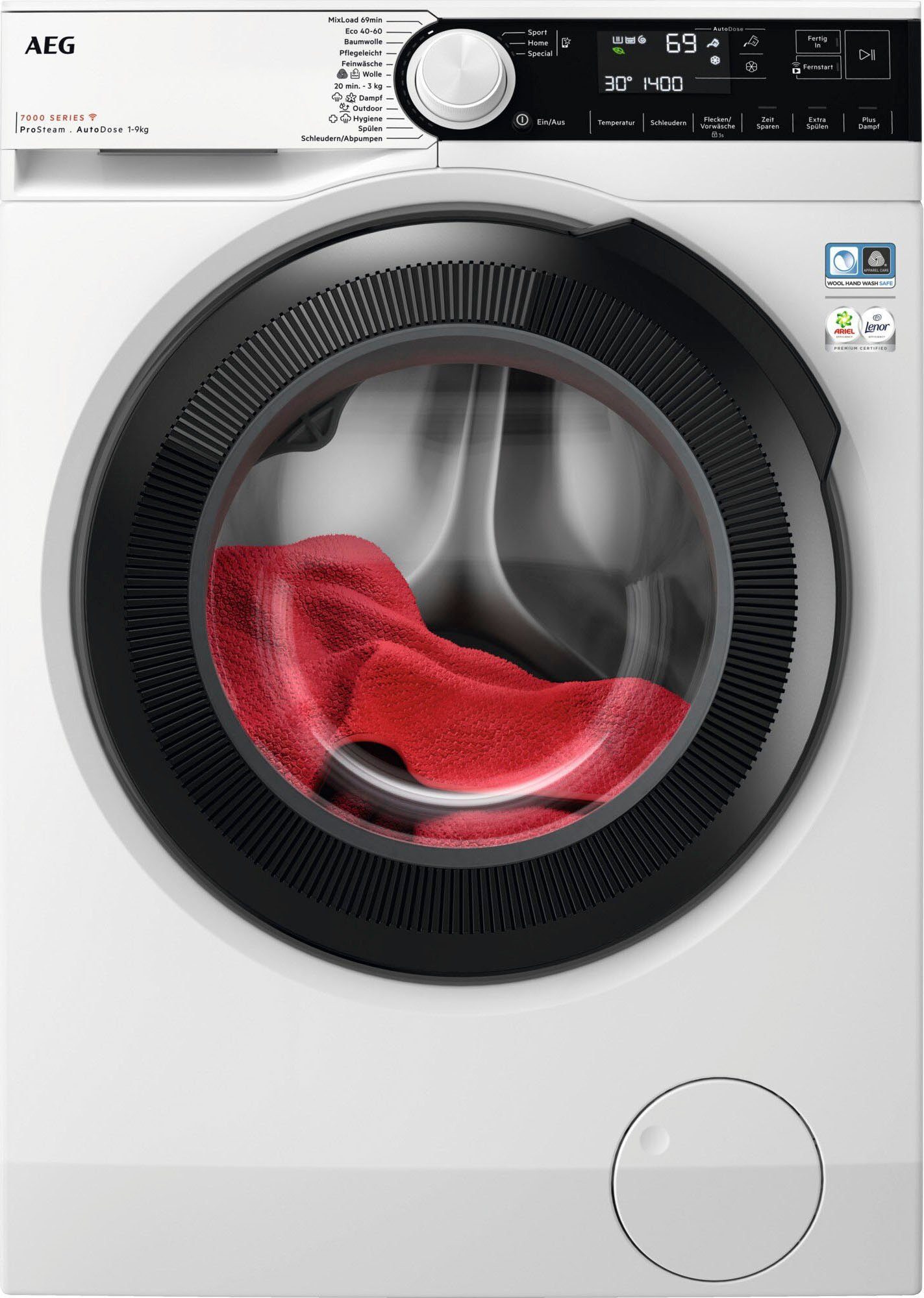 AEG Waschmaschine 7000 ProSteam® LR7D70490, 9 kg, 1400 U/min, ProSteam - Dampf-Programm für 96 % weniger Wasserverbrauch & Wifi