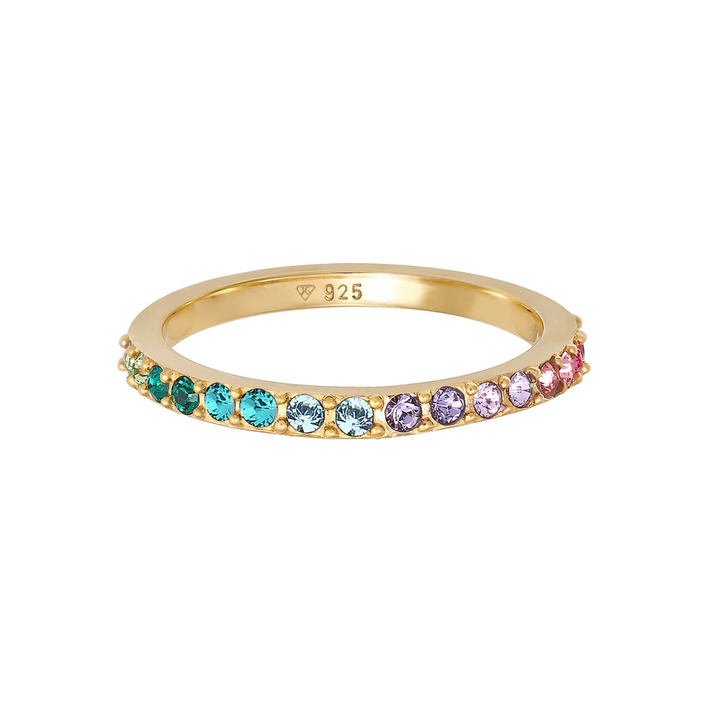 Elli Elli Bague Femmes Bande Arc-en-ciel Multicolore Élégant Tendance avec Cristaux en Bague