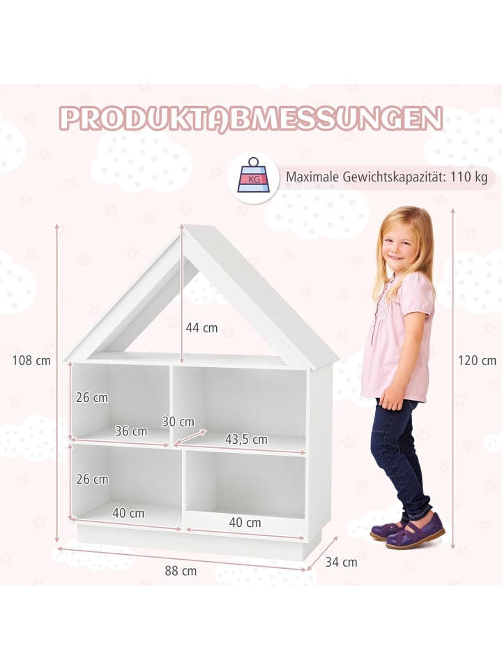 COSTWAY Kinder Bücherregal in Hausform 88 x 34 x 108 cm in Weiß günstig kaufen onesize
