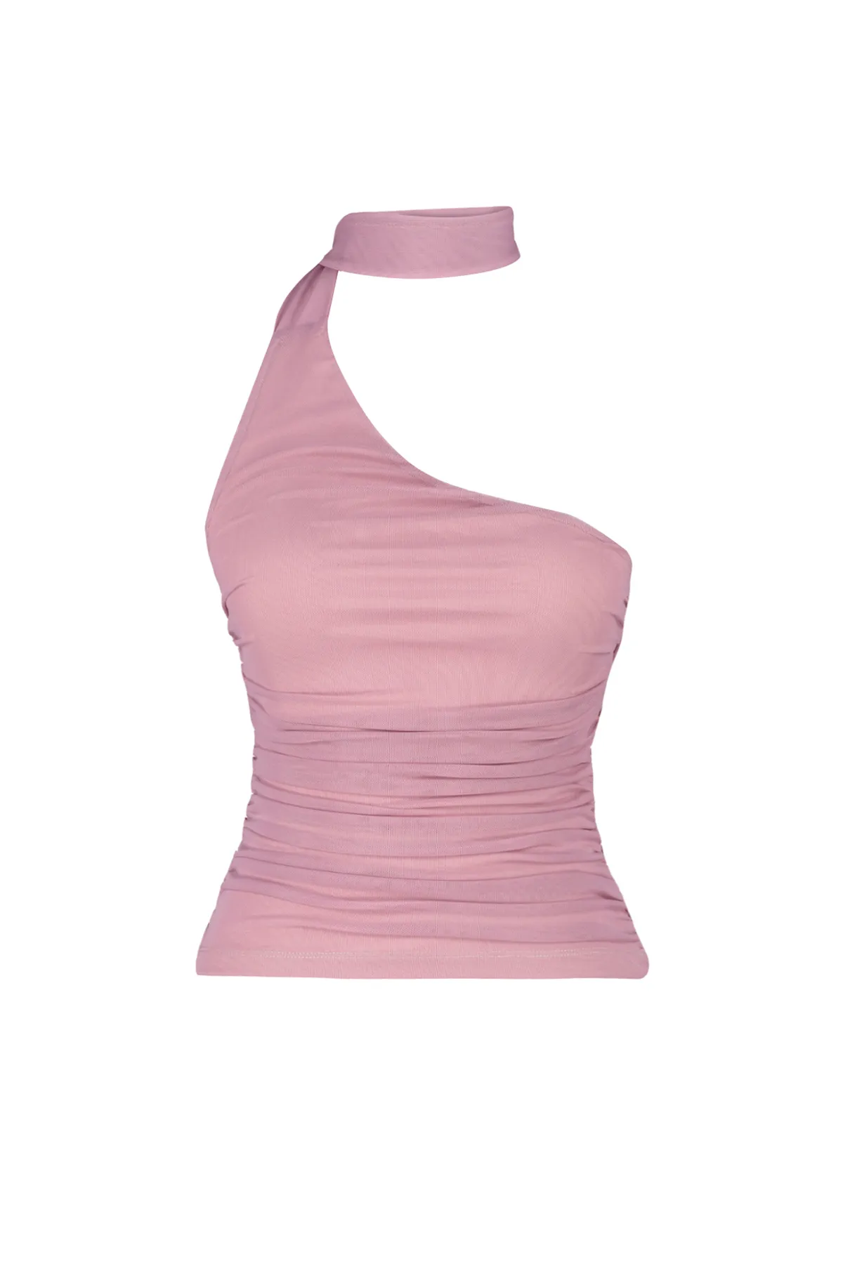 Trendyol Collection  Rosa Neckholder-Strickbluse mit gerafftem, gefüttertem Tüll TWOSS24BZ00202