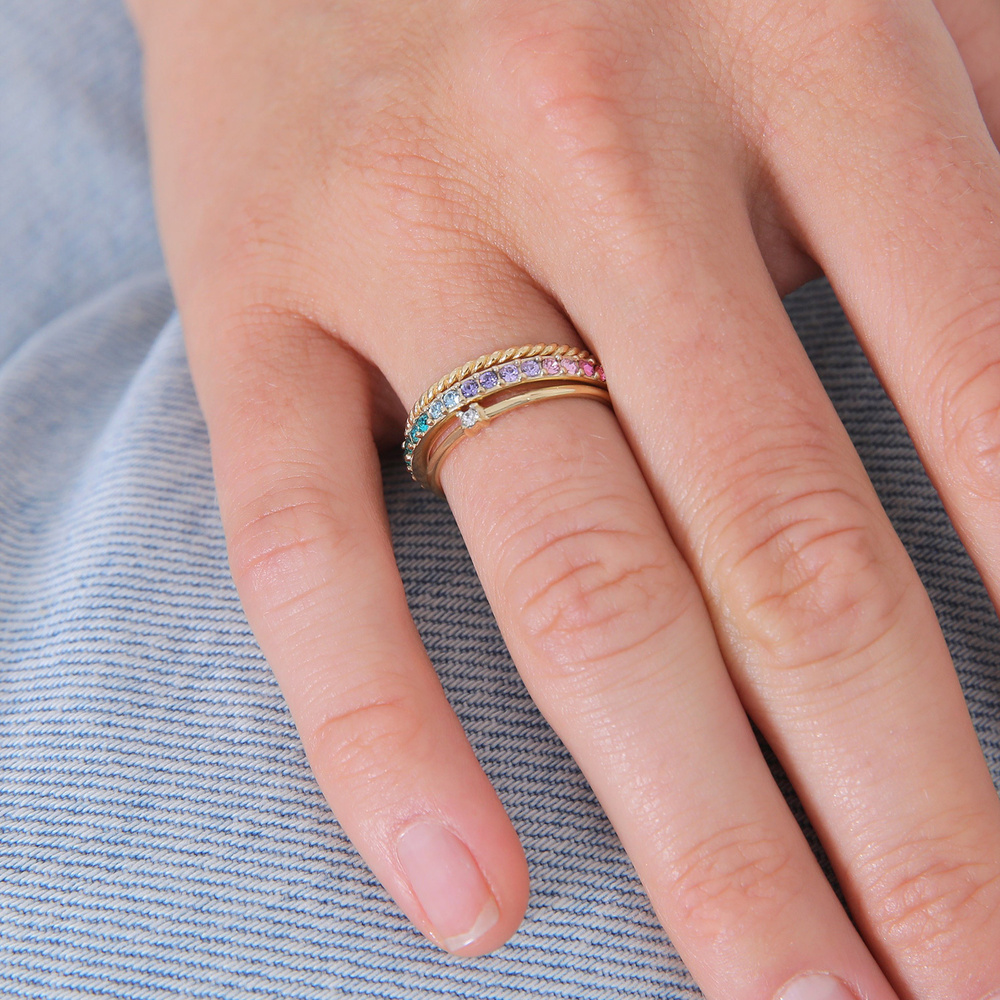 Elli Elli Bague Femmes Set Multi-Color étincelant avec cristaux Multicolore en argent  Bague