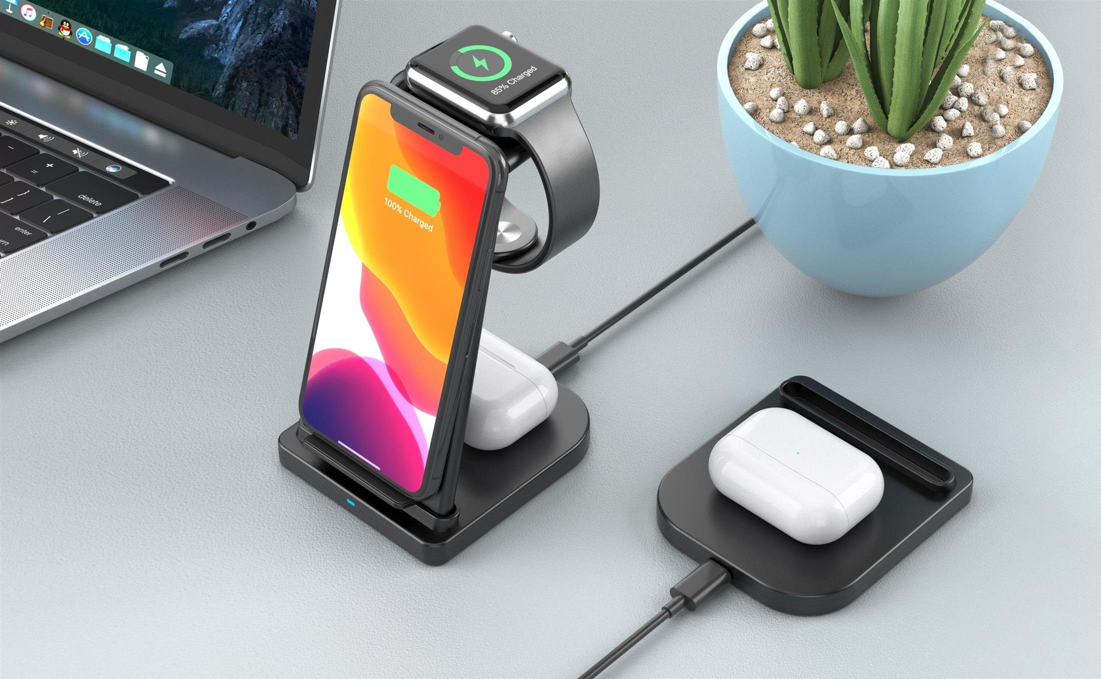 Wisam Smartphone-Dockingstation Wisam® 3 in 1 Multifunktion 15W QI Ladestation für Airpods Pro Apple, Steckverbindung