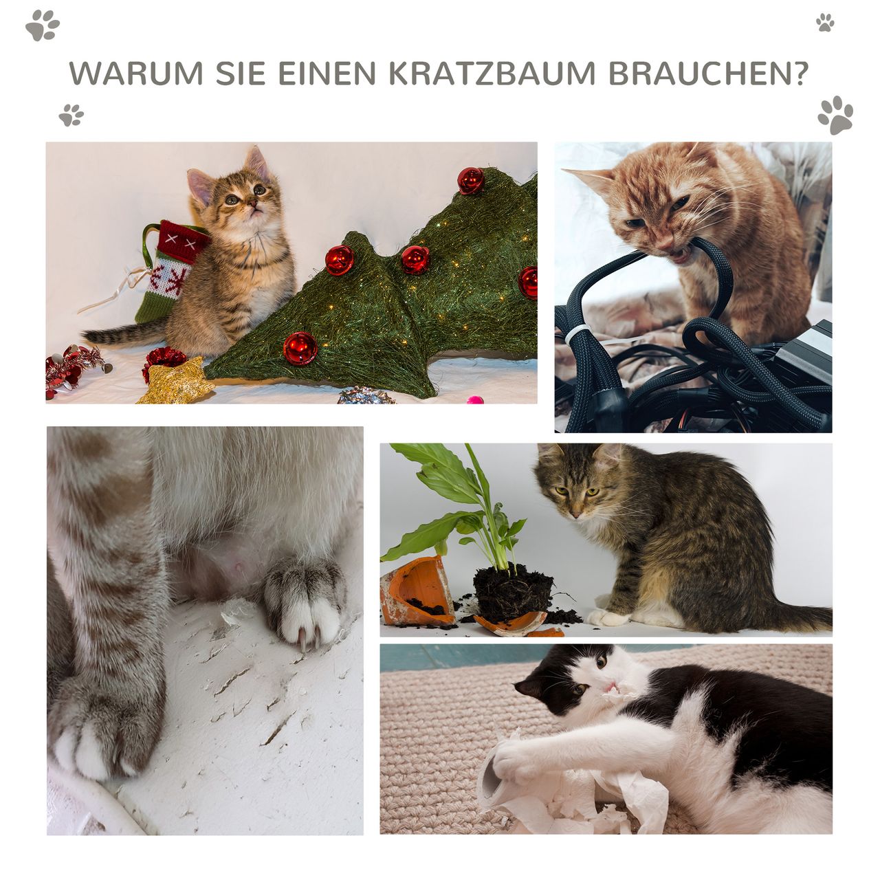 PawHut Katzenbaum Kratzbaum Kletterbaum deckenhoch verstellbar Hellgrau