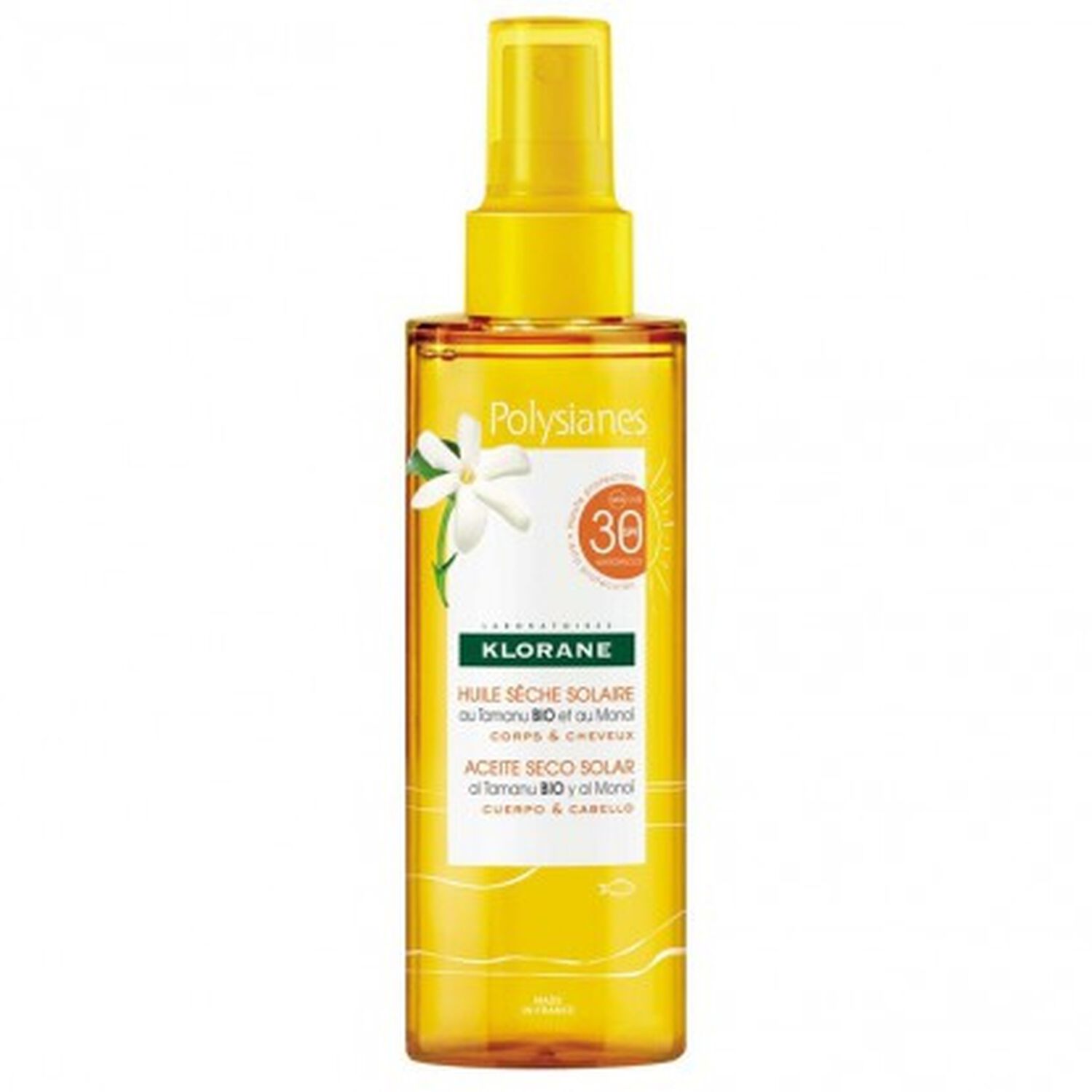 Klorane Huile Sèche Solaire SPF30 Au Monoi et Tamanu Bio 200 ml