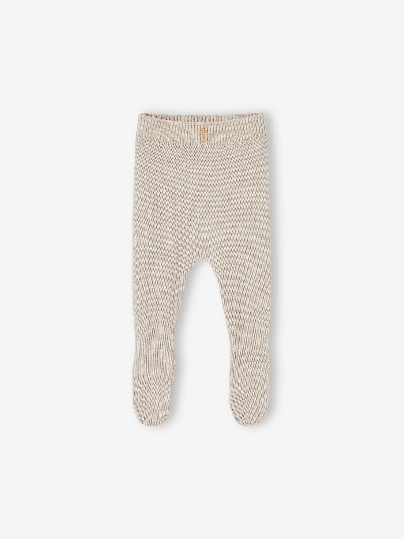 Pantalon en tricot bébé avec pieds beige chiné