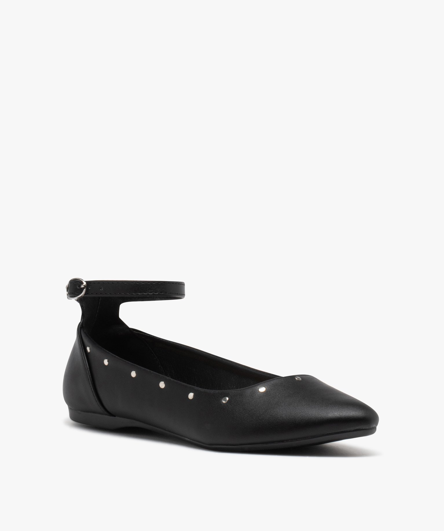 Ballerines femme unies à bout pointu et clous métalliques noir | GEMO