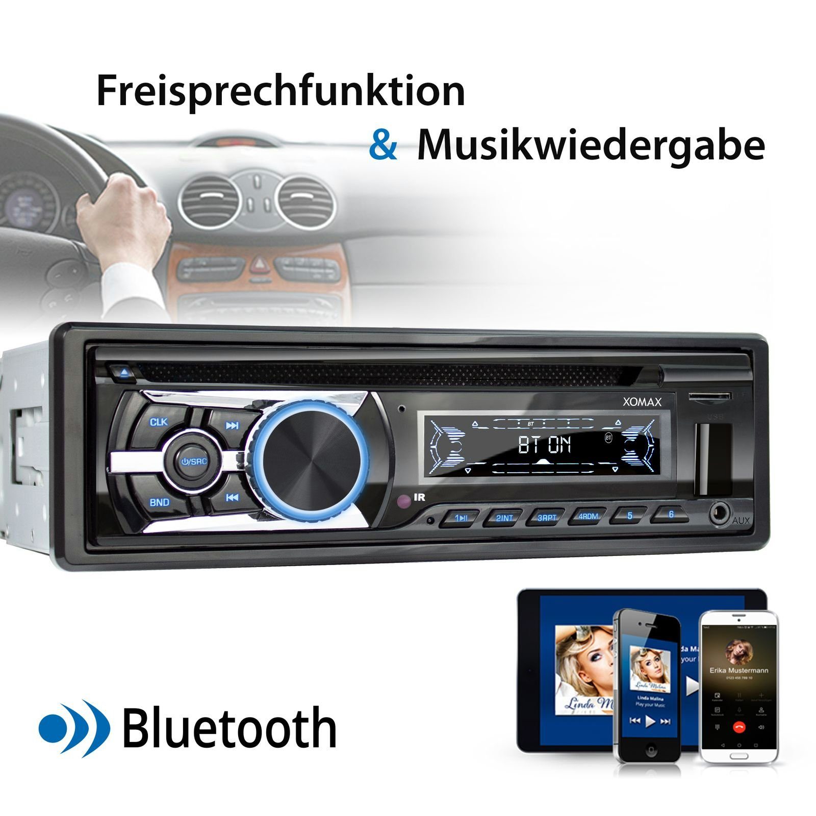 XOMAX XM-CDB623 Autoradio mit CD Player, Bluetooth, USB, SD, AUX-IN, 1 DIN Autoradio