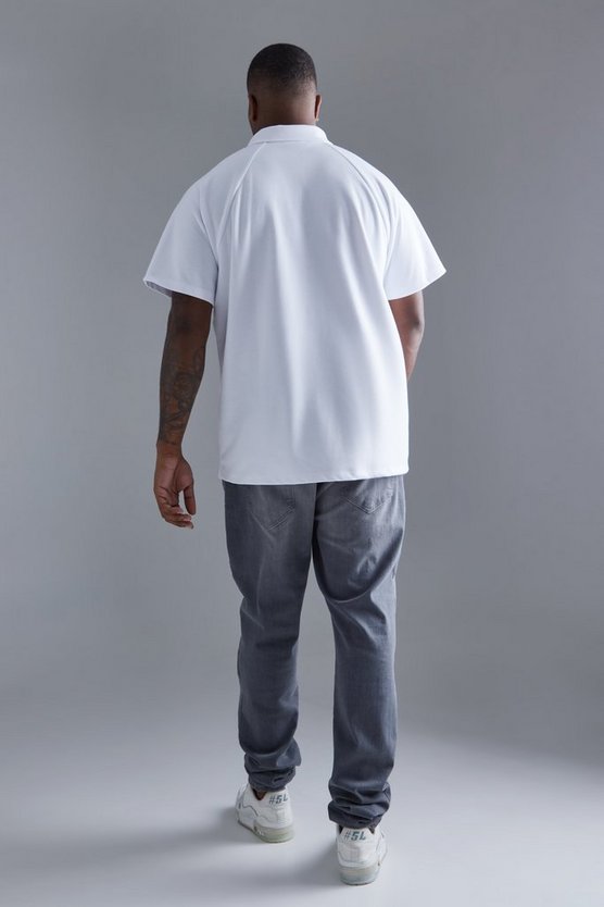 Plus langärmliges Slim-Fit Raglan Poloshirt