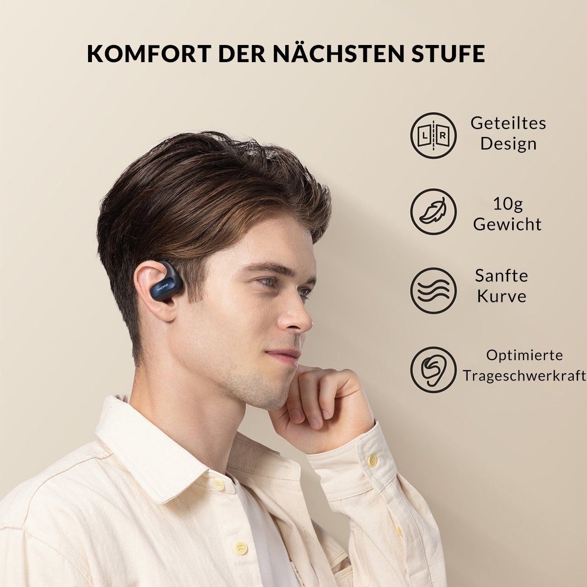 1More Fit SE S30 Open Ear Kopfhörer Sport-Kopfhörer (5.3 Bluetooth Kabellose Headphones mit 4 mikrofon, Earbuds mit Ohrbügeln, 30 Std., Spielzeit, ENC Anruf Noise Cancelling, IPX5, Ohrhörer für Büroarbeit/Sports, Vier Mikrofone für intelligente Anruf