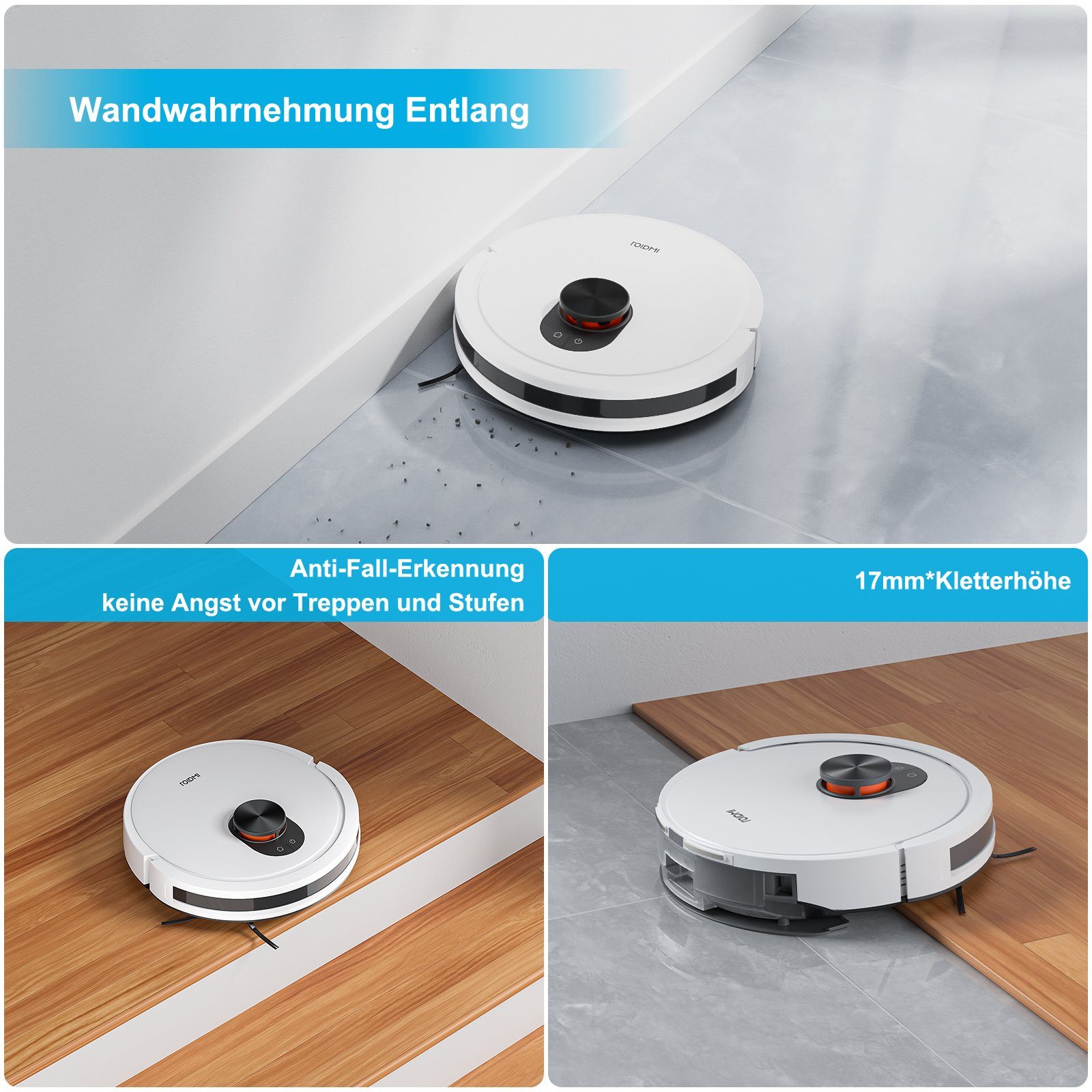 Roidmi Nass-Trocken-Saugroboter EVE CC, 40,00 W, mit Beutel, Mit Wischfunktion,Mit 2.5L großer Staubbox