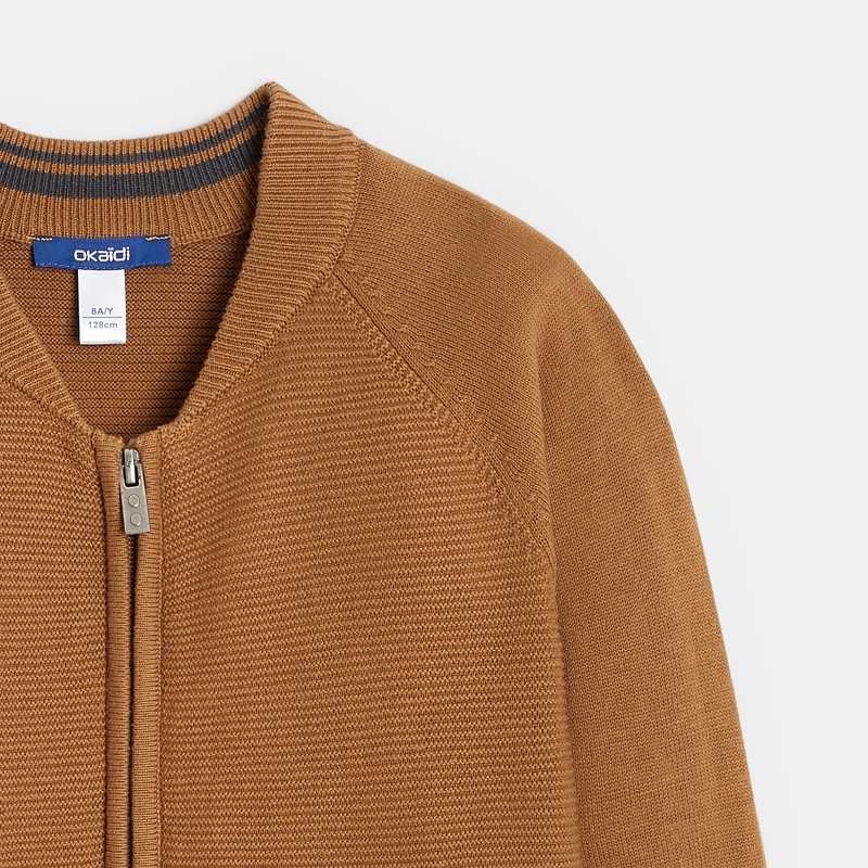 Gilet teddy zippé en maille fine marron garçon
