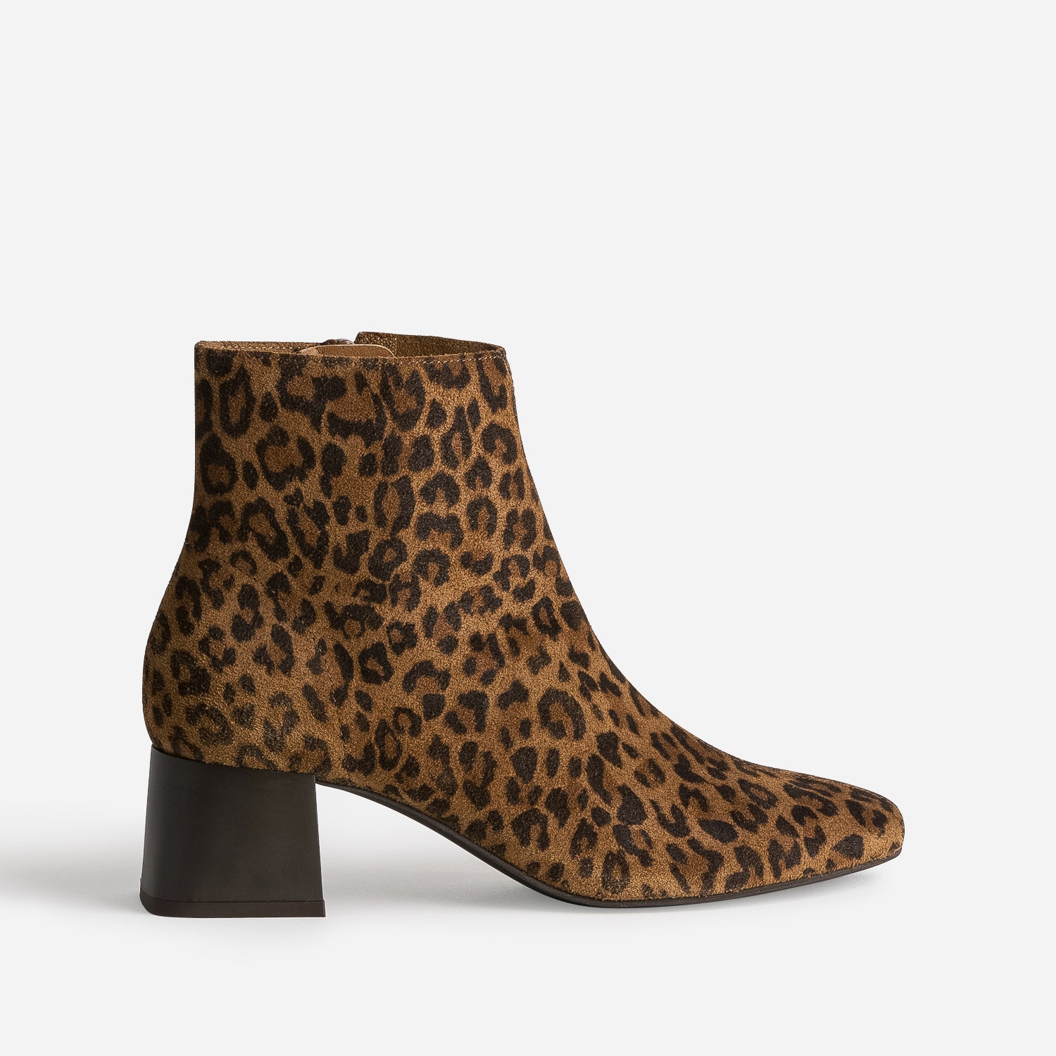 Boots camel éco-conçu cuir velours motif léopard