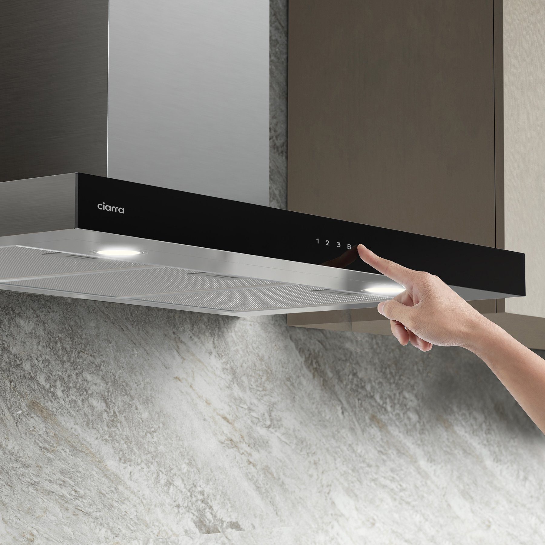 CIARRA Wandhaube CBCS9102, A+++ Dunstabzugshaube 90cm 650m³/h WIFI +APP & Touch Control Boost