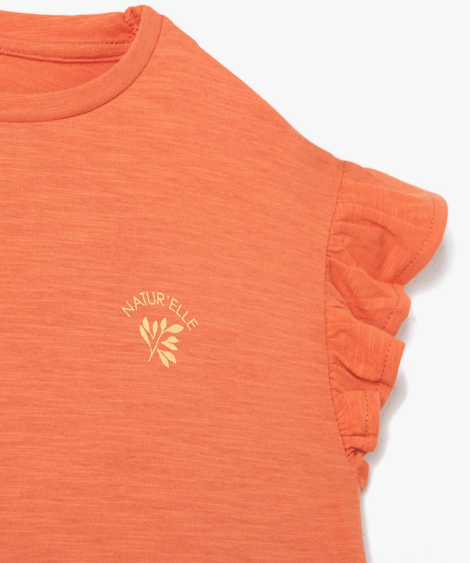 Tee-shirt fille à manches courtes avec volants orange | GEMO