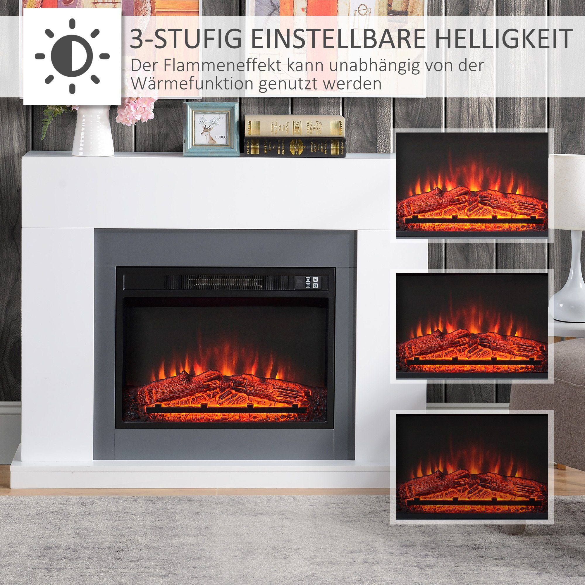 HOMCOM Elektrokamin Elektrokamin, LED Elektrokamin Standkamin mit Flammeneffekt 1800,2000W Weiß