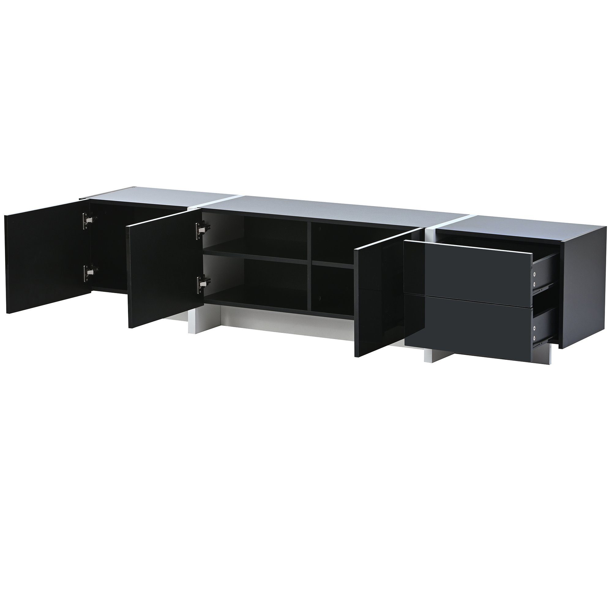 REDOM Lowboard TV-Schrank (mit farbblockierten Beinen in Hochglanz-Schwarz und Weiß), Breite:190cm
