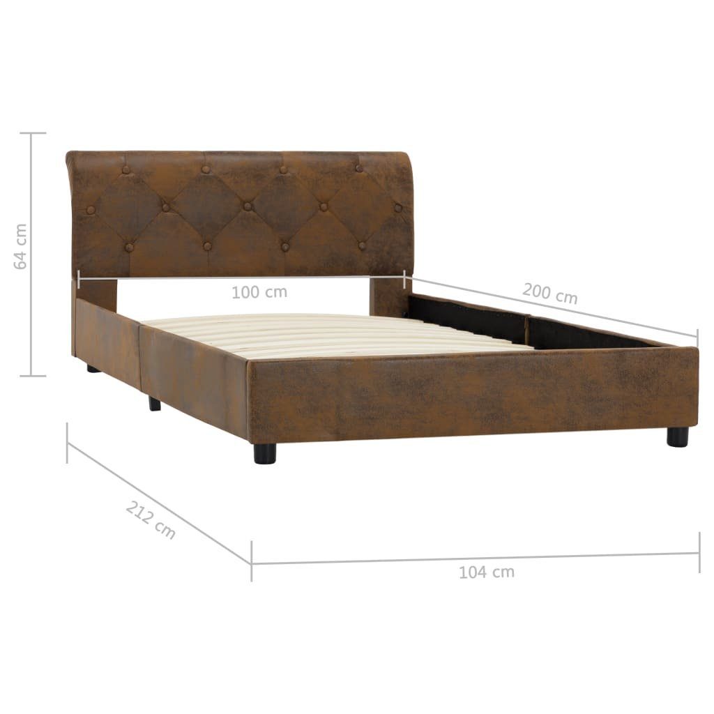 vidaXL Bett Bettgestell Braun Wildleder-Optik 100 x 200 cm