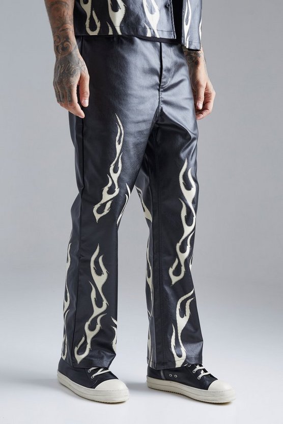PU-Hose mit geradem Bein und Flammen-Saum
