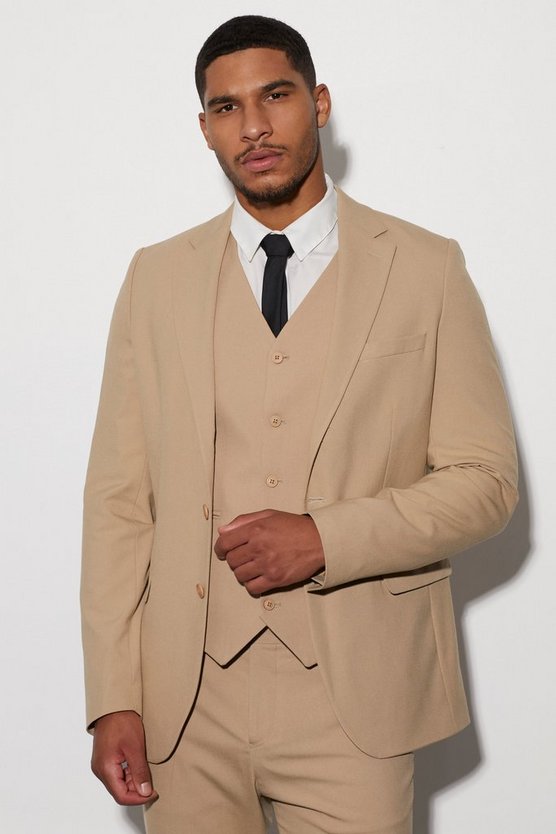 Tall einreihige beige Slim-Fit Anzugjacke