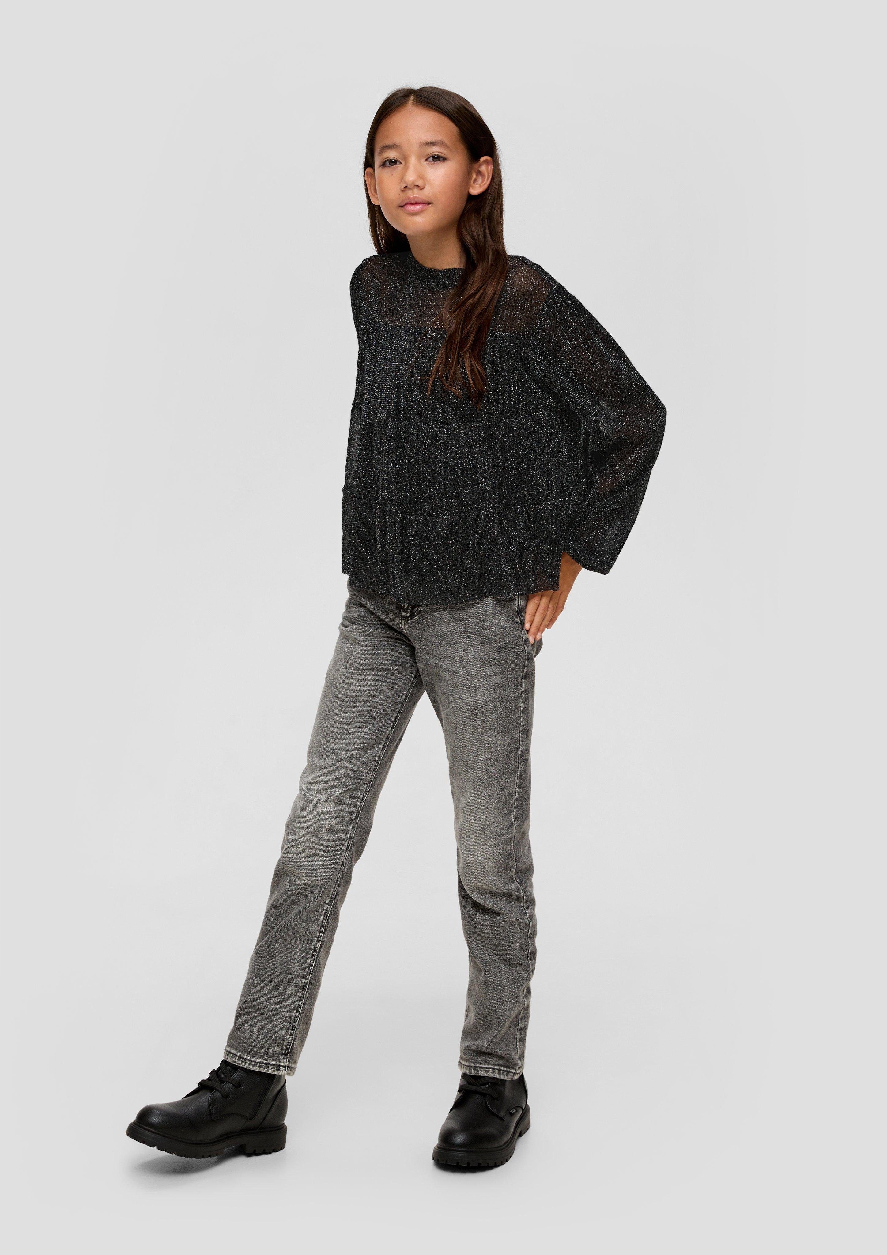 s.Oliver Langarmbluse Mesh-Bluse mit Glitzergarn Raffung, Glitzergarn