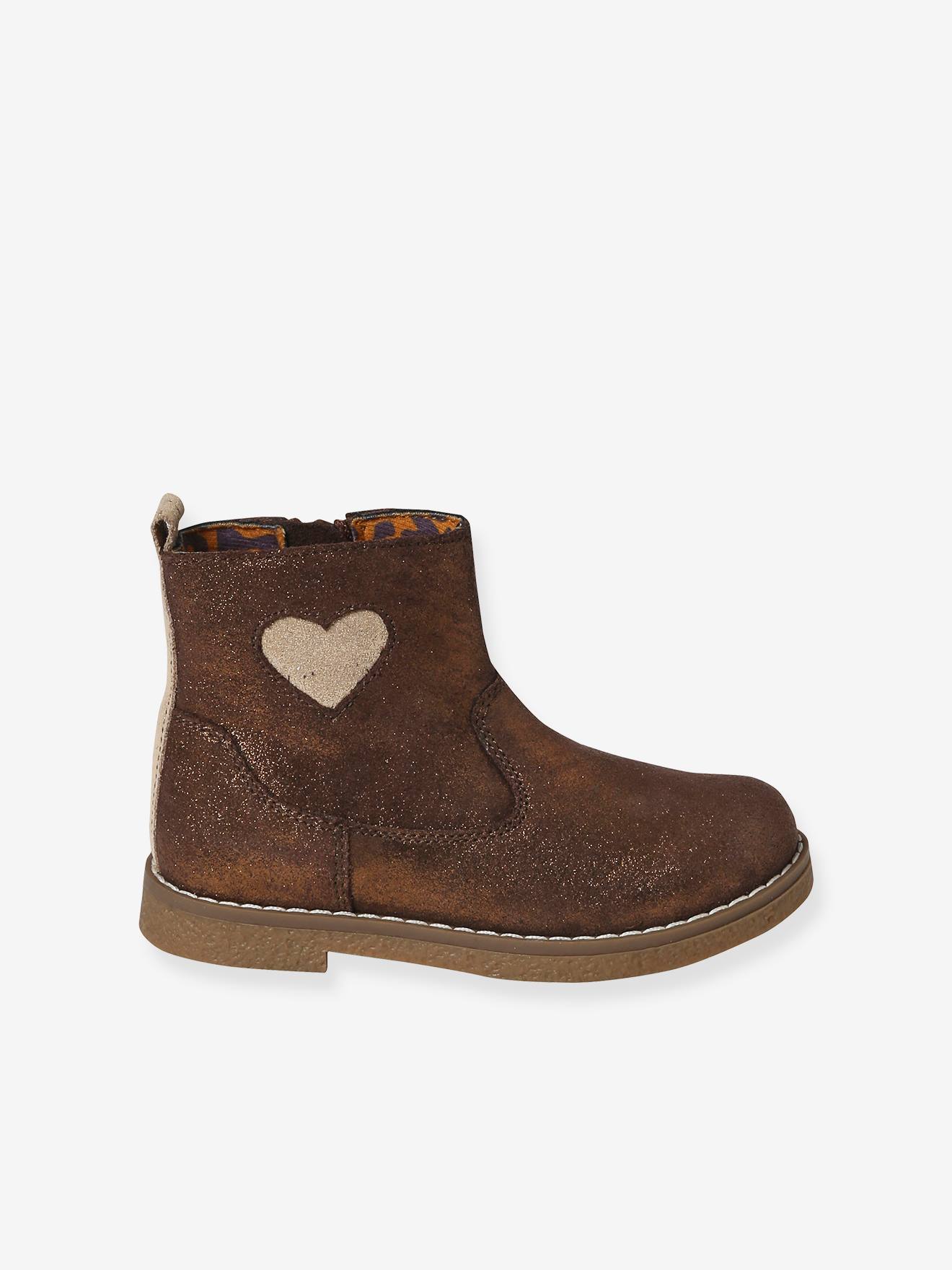 Boots coeur en cuir fille collection maternelle bronze