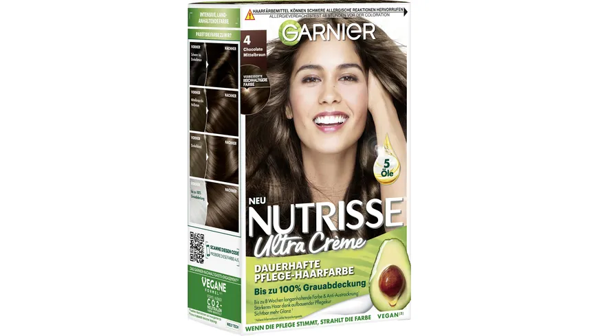 Garnier Nutrisse Ultra Creme Dauerhafte Pflege-Haarfarbe 4 - CHOCOLATE MITTELBRAUN