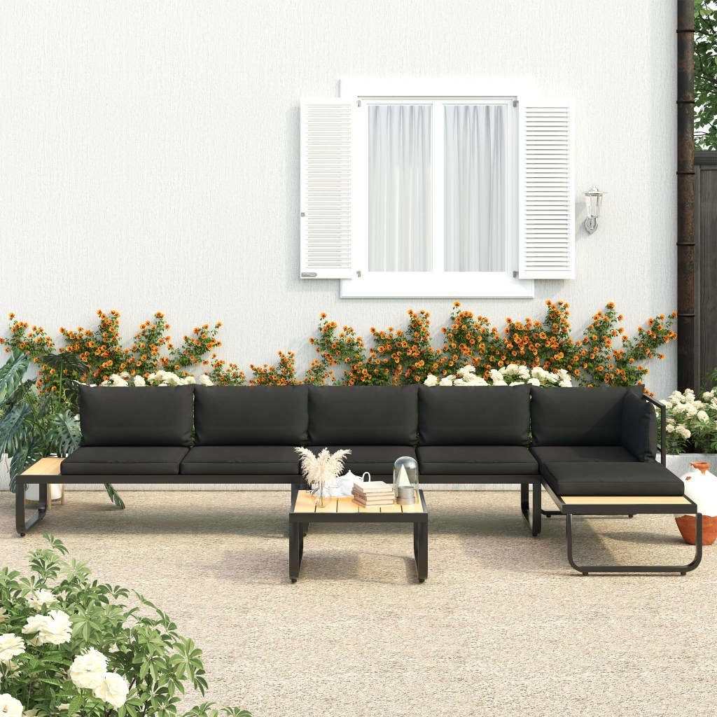 vidaXL Loungesofa 4-tlg. Garten-Ecksofa-Set mit Auflagen Aluminium und WPC, 1 Teile