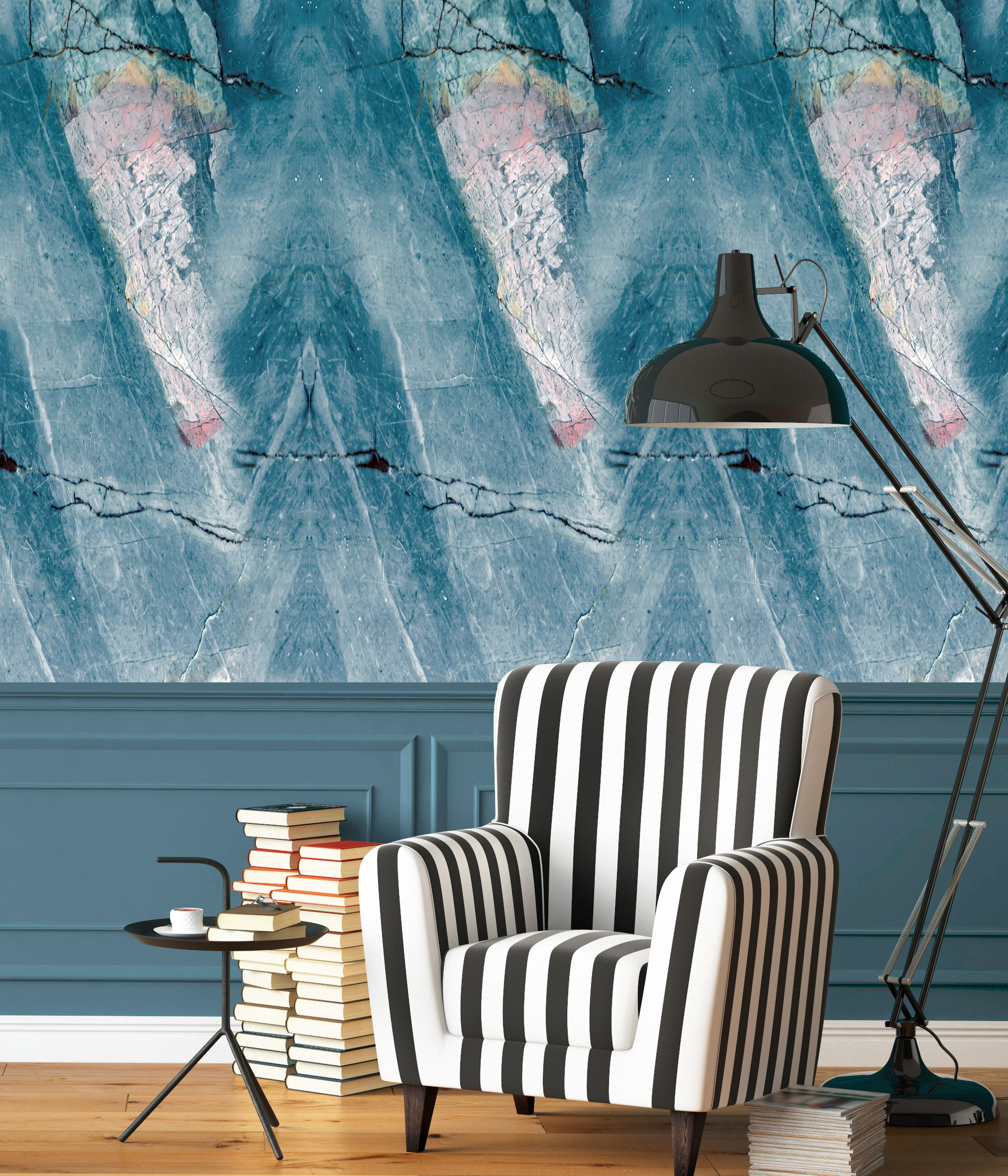 queence Vinyltapete Marmor-Blau, Steinoptik, 90 x 250 cm, selbstklebend