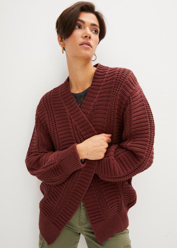 Grobstrick-Cardigan mit Zopfmuster