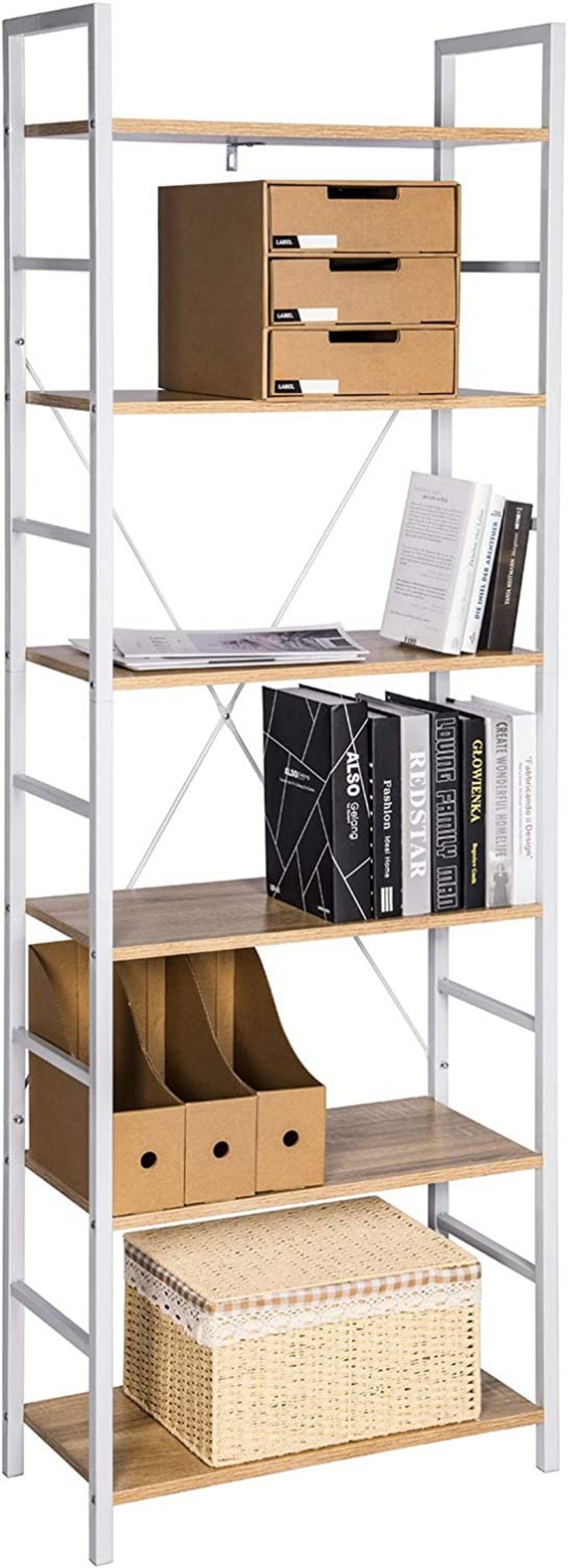 Woltu Bücherregal, 1-tlg., Hochregal Standregal Holz mit 6 Ablagen Badregal