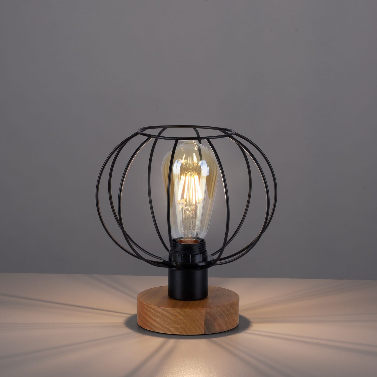 JUST LIGHT LeuchtenDirekt Tischleuchte KASKA, Holzdekor, 1xE27 max. 40 W, Innenleuchte, IP20
