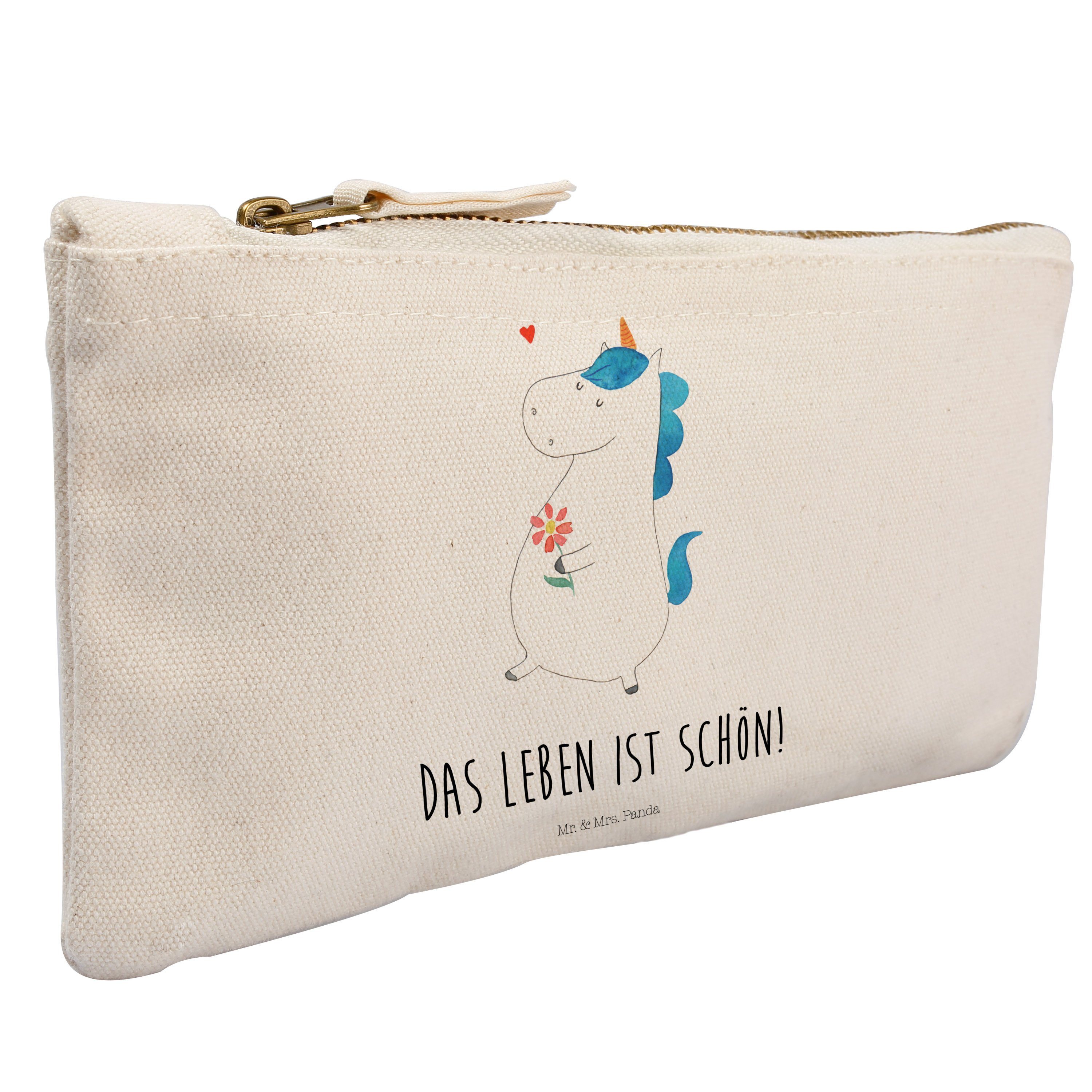Mr. & Mrs. Panda Kosmetiktasche Einhorn Spaziergang - Weiß - Geschenk, Etui, Unicorn, Stiftemäppchen, (1-tlg)