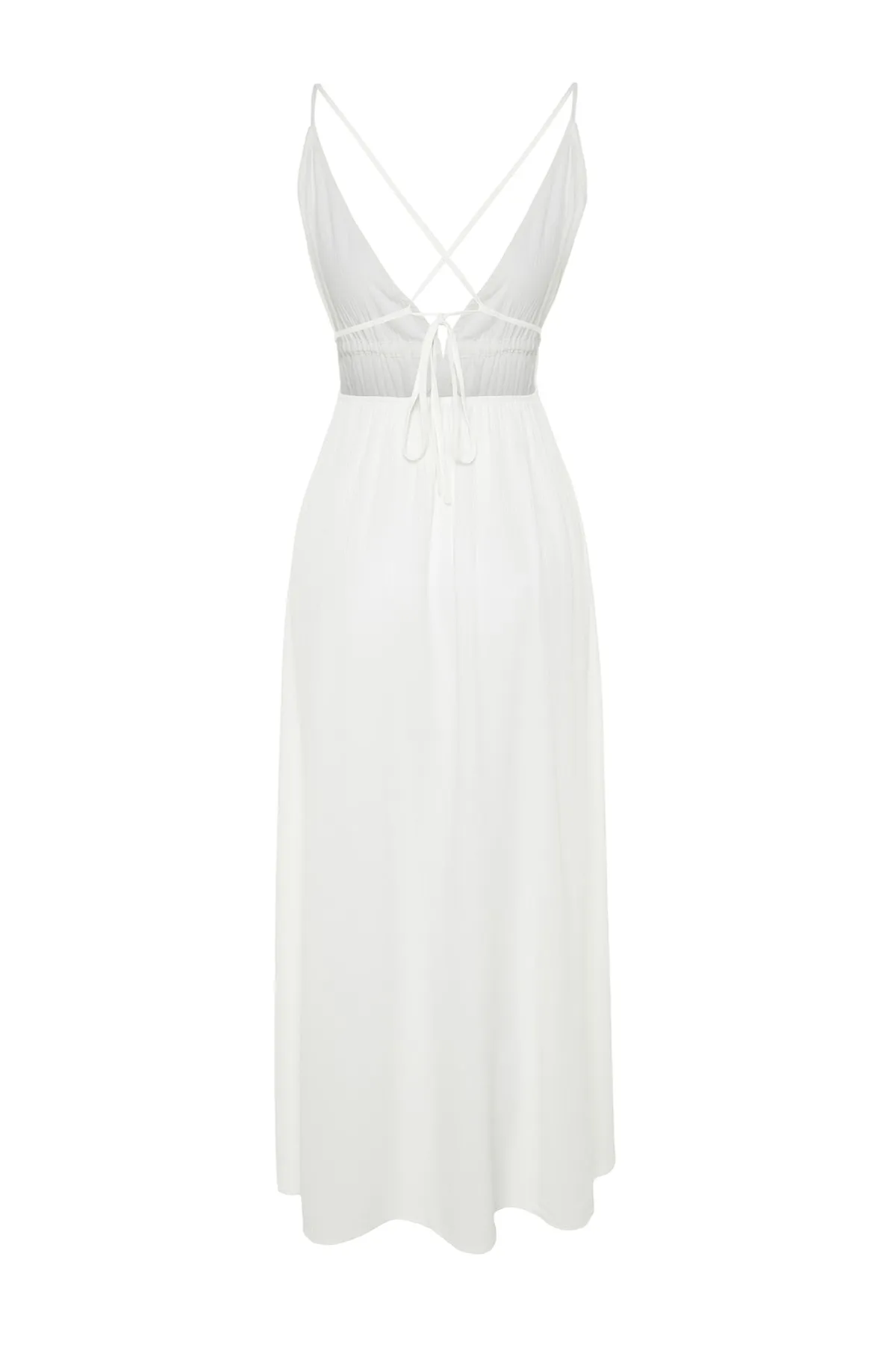 Trendyol Collection  Ecrufarbenes, gewebtes Maxi-Strandkleid mit Raffung TBESS23EL00063